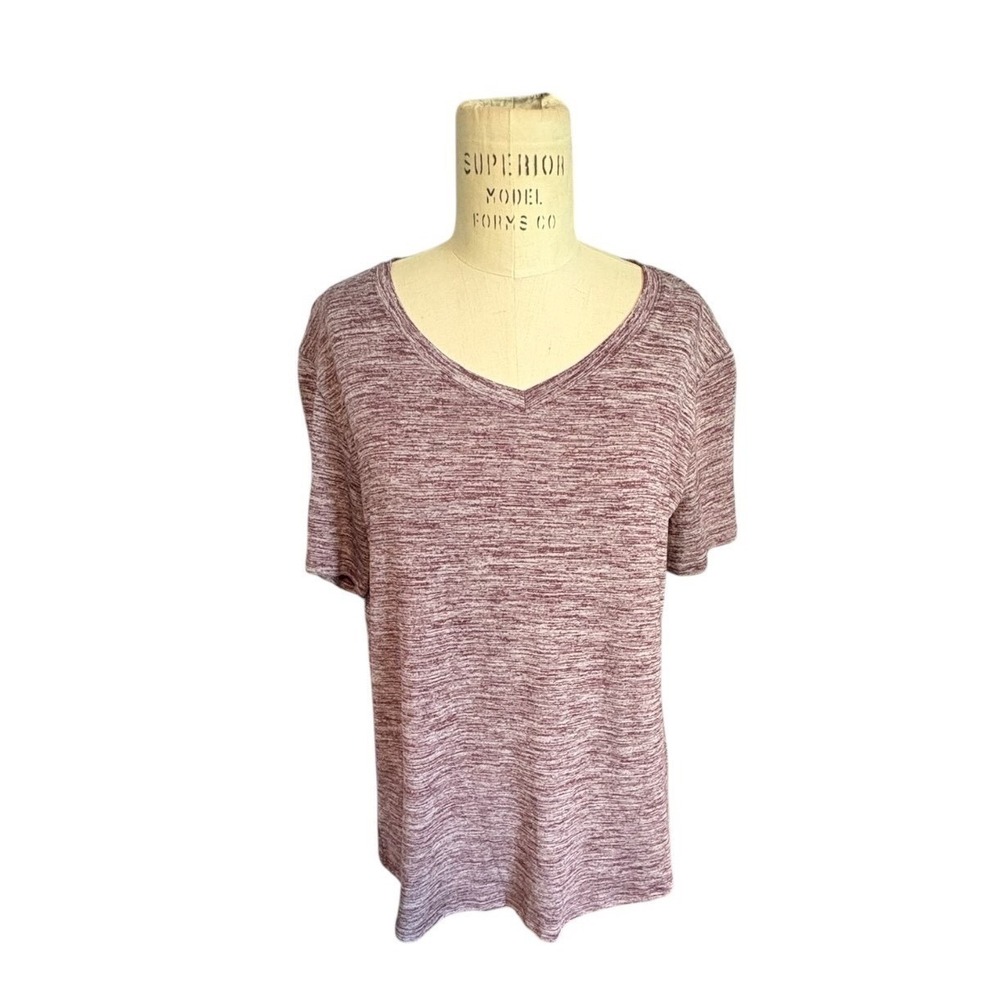 Avia Womens XL 16-18 Purple Space Dye V-Neck Activewear T-Shirt Short Sleeve